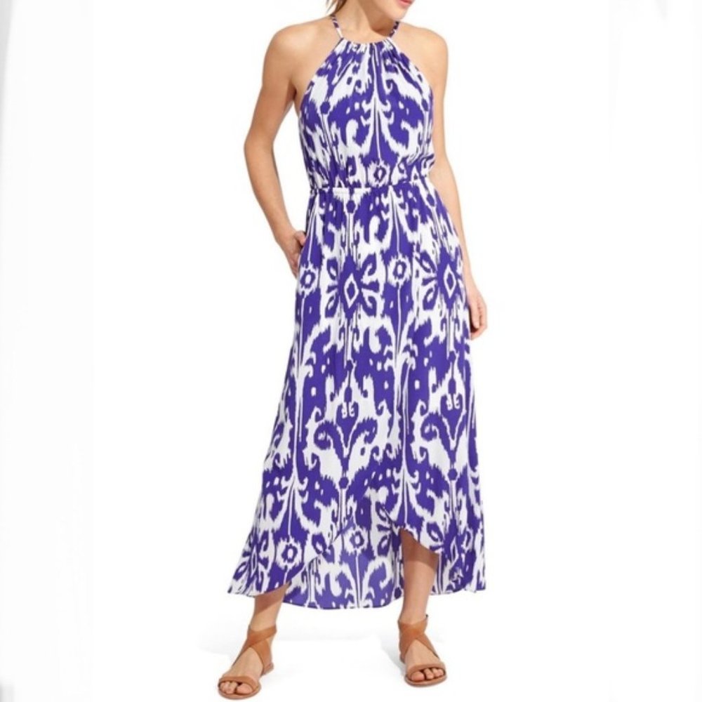 Athleta Ikat Bloom Ripple Maxi Dress w/ Pockets - Cobalt Blue
